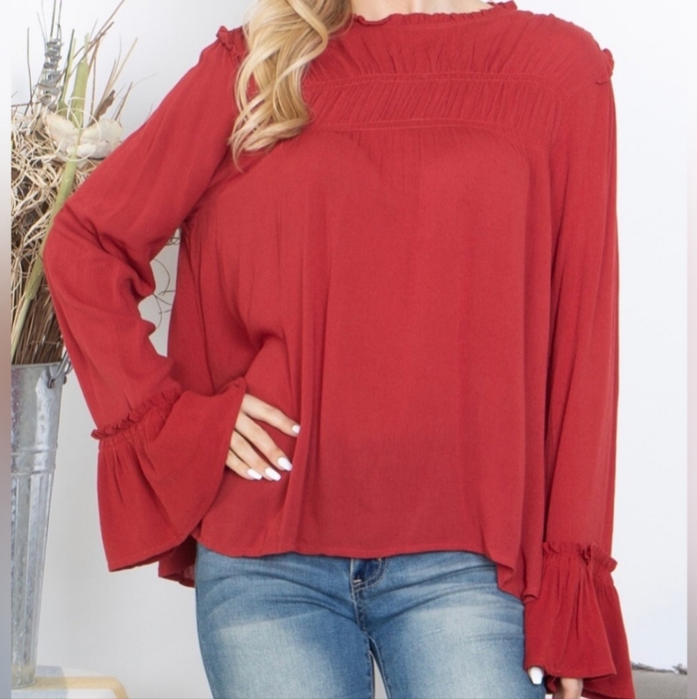 NWT Easel Bell Sleeve Ruffle Blouse - Picture 3 of 7